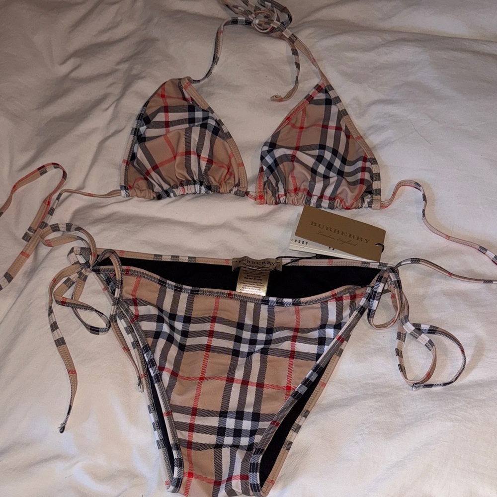 Burberry Beige and Black Plaid Bikini
